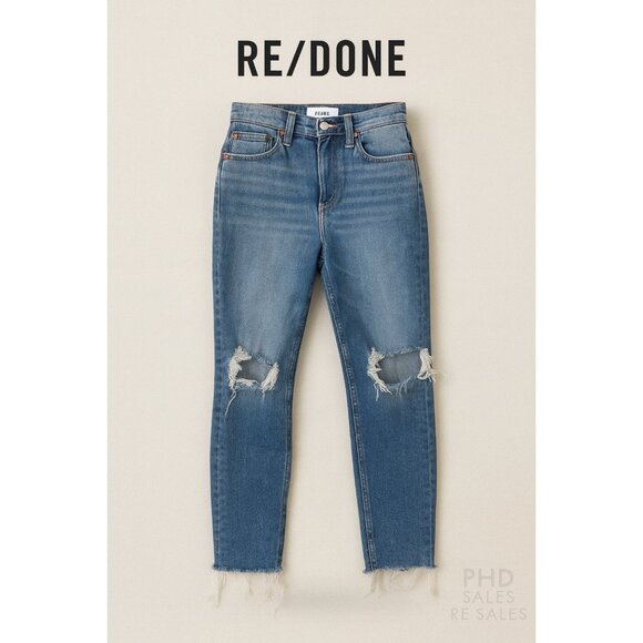RE/DONE 90s High Rise Ankle Crop Jeans Dusk Destroy Size 27 Light Wash - Picture 1 of 6